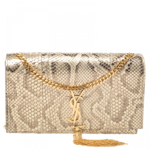 مملوكة مسبقًا Saint Laurent Metallic Gold Python Medium Kate Tassel Shoulder Bag