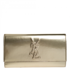 Pre Owned Saint Laurent Gold Patent Leather Belle De Jour Flap Clutch