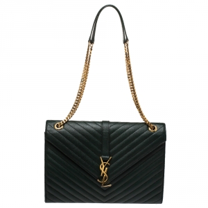 مملوكة مسبقًا Saint Laurent Dark Green Matelasse Leather Large Cassandre Flap Bag