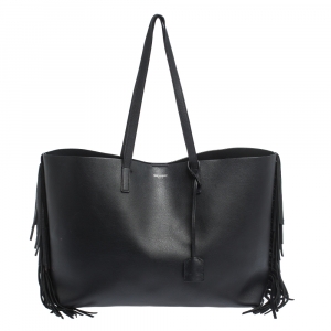 مملوكة مسبقًا Saint Laurent Paris Black Leather Fringe Large Shopper Tote