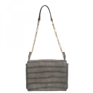Pre Owned Saint Laurent Grey Croc Embossed Nubuck Leather Catwalk Shoulder Bag