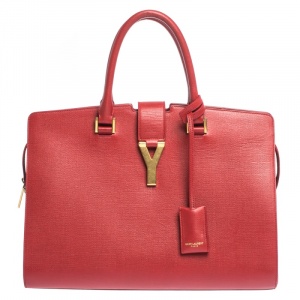 Pre Owned Saint Laurent Red Leather Medium Cabas Ligne Y Tote