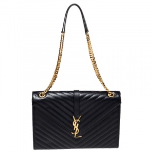 Pre Owned Saint Laurent Black Matelasse Leather Large Cassandre Flap Bag