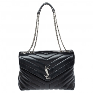 Pre Owned Saint Laurent Paris Black Monogram Leather Loulou Shoulder Bag