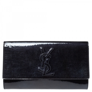 Pre Owned Yves Saint Laurent Deep Green Patent Leather Belle De Jour Flap Clutch