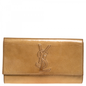 Pre Owned Yves Saint Laurent Cream Patent Leather Belle de Jour Flap Clutch