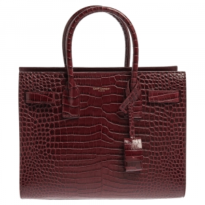 مملوكة مسبقًا Saint Laurent Burgundy Croc Embossed Leather Baby Classic Sac De Jour Tote