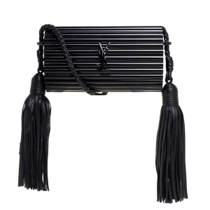 Pre Owned Saint Laurent Paris Black Plexiglass Opium Tassel Minaudiere Bag