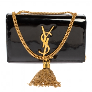 Pre Owned Saint Laurent Black Patent Leather Small Kate Tassel Crossbody Bag