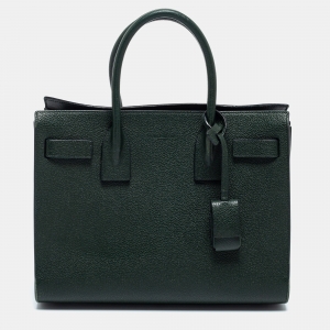 Saint Laurent Dark Green Pebbled Leather Baby Classic Sac De Jour Tote