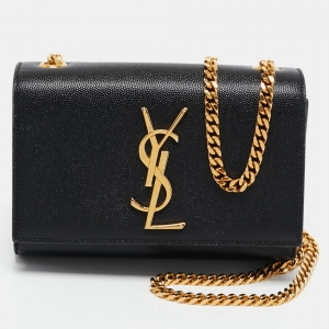 Saint Laurent Black Leather Small Monogram Kate Chain Bag