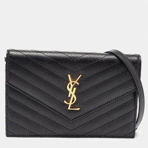 Saint Laurent Matelasse Leather Monogram Envelope Wallet on Chain