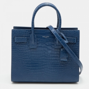 مملوكة مسبقًا Saint Laurent Blue Croc Embossed Leather Baby Classic Sac De Jour Tote