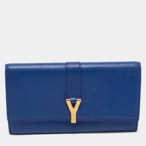 Saint Laurent Blue Leather Y-Ligne Flap Continental Wallet