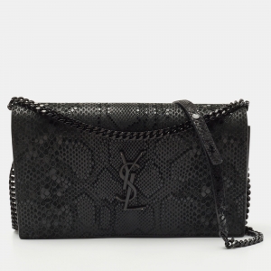 Saint Laurent Black Snakeskin Embossed Leather Kate Wallet On Chain