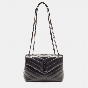 Saint Laurent Black Quilted Leather Small Loulou Shoulder Bag