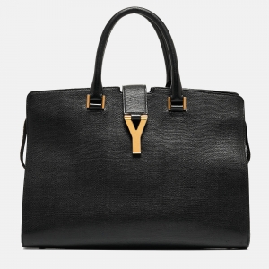 Saint Laurent Black Leather Medium Cabas Y-Ligne Tote