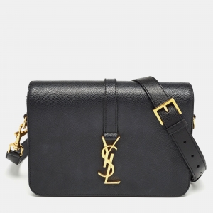 Saint Laurent Black Leather Medium Monogram Universite Shoulder Bag