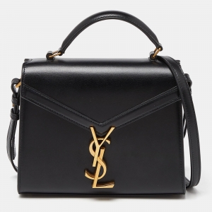 Saint Laurent Black Leather Mini Cassandra Top Handle Bag