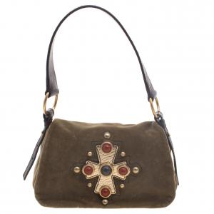 Pre Owned حقيبة كتف سان لوران باريس فيرنيه سويدي خضراء زيتونية