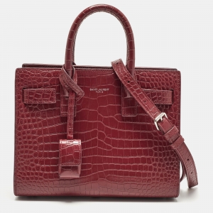 Pre Owned Saint Laurent Red Croc Embossed Leather Nano Classic Sac De Jour Tote