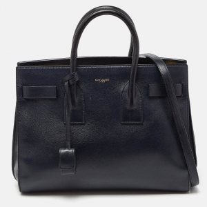 Saint Laurent Dark Blue Leather Small Classic Sac De Jour Tote