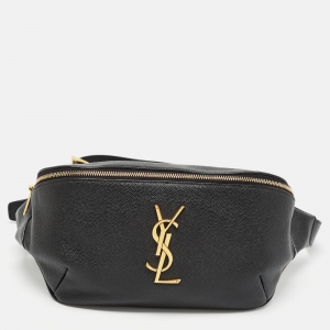 Saint Laurent Black Leather Cassandre Belt Bag