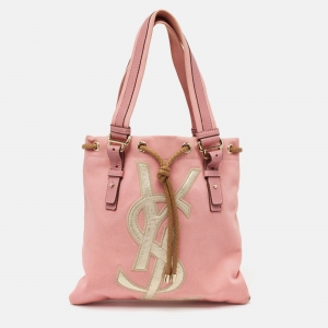 مملوكة مسبقًا حقيبة يد توتس سان لوران كاهالا جلد وكانفاس أسود/كريمي 