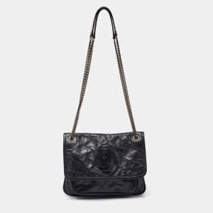 Saint Laurent Black Crinkled Leather Baby Niki Chain Shoulder Bag