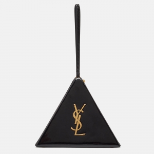 Saint Laurent Black Patent Leather Pyramid Box Wristlet Clutch