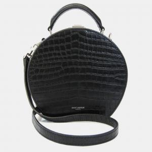 Saint Laurent Crocodile Embossed Leather Small Mica Hatbox Bag 