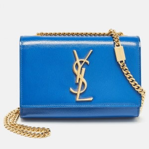 Saint Laurent Blue Patent Leather Small Monogram Kate Chain Crossbody Bag