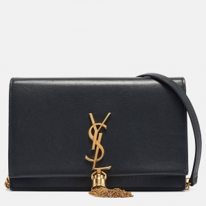 Saint Laurent Matte Black Leather Kate Tassel Wallet On Chain