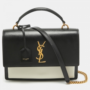 Saint Laurent Black/White Leather Medium Sunset Top Handle Bag