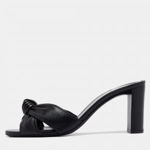 مملوكة مسبقًا Saint Laurent Black Leather Bianca Slide Sandals Size 38.5