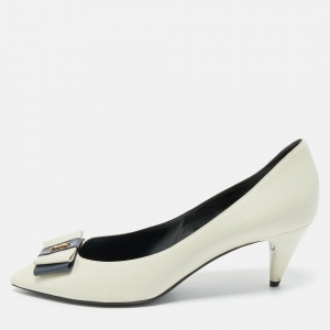 Saint Laurent Cream Leather Anais YSL Bow Pumps Size 40