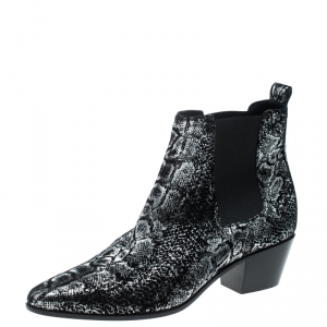 Pre Owned Saint Laurent Paris Black/Sliver Suede Ankle Boots Size 39