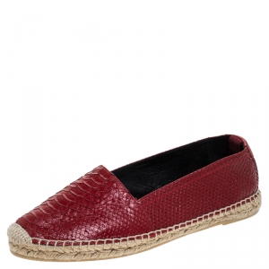 Saint Laurent Red Python Embossed Leather Espadrille Loafers Size 39