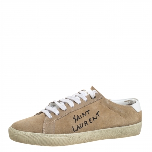 Pre Owned Saint Laurent Paris Beige Suede Court Classic Low Top Sneakers Size 37.5