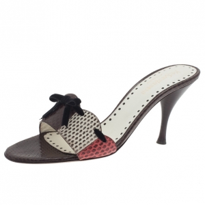 مملوكة مسبقًا Saint Laurent Paris Brown Python Embossed Slides Size 39