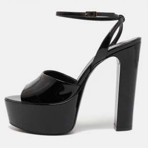Saint Laurent Black Patent Leather Jodie Platform Sandals Size 39