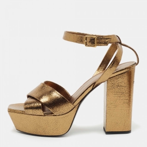 Pre Owned Saint Laurent Metallic Crackled Leather Farrah Sandals Size 41