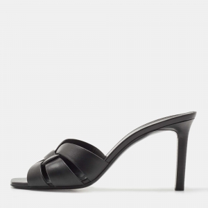 Saint Laurent Black Leather Tribute Slide Sandals Size 40