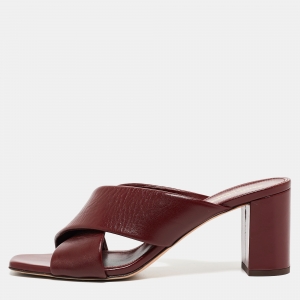 Saint Laurent Burgundy Leather Loulou Slides Size 38.5