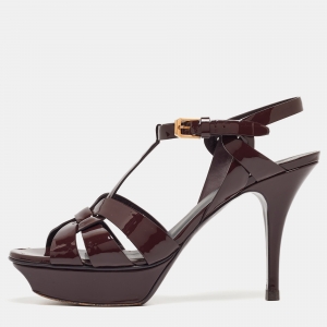 Saint Laurent Burgundy Patent Leather Tribute Sandals Size 39