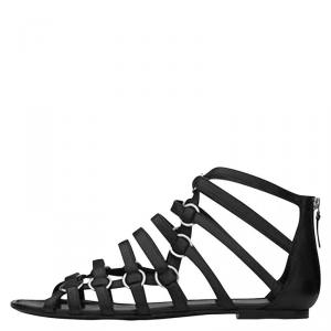 Saint Laurent Paris Black Leather Nina Flat Gladiator Sandals Size 37.5