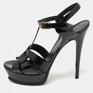 Saint Laurent Black Patent Leather Tribute  Sandals Size 39