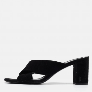 Saint Laurent Black Nubuck Leather Loulou Slide Sandals Size 41