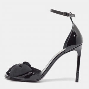 Saint Laurent Black Patent  Jane Bow Ankle Strap Sandals Size 38.5