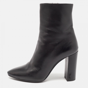 Saint Laurent Black Leather Lou Ankle Boots Size 38